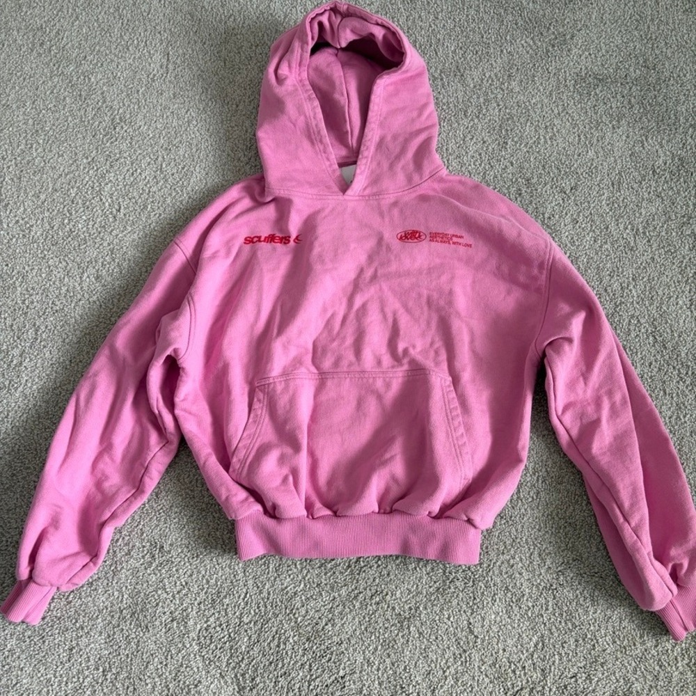 Scuffers With Love Pink Graphic Hoodie Womens S Pink Streetwear Cozy Casual